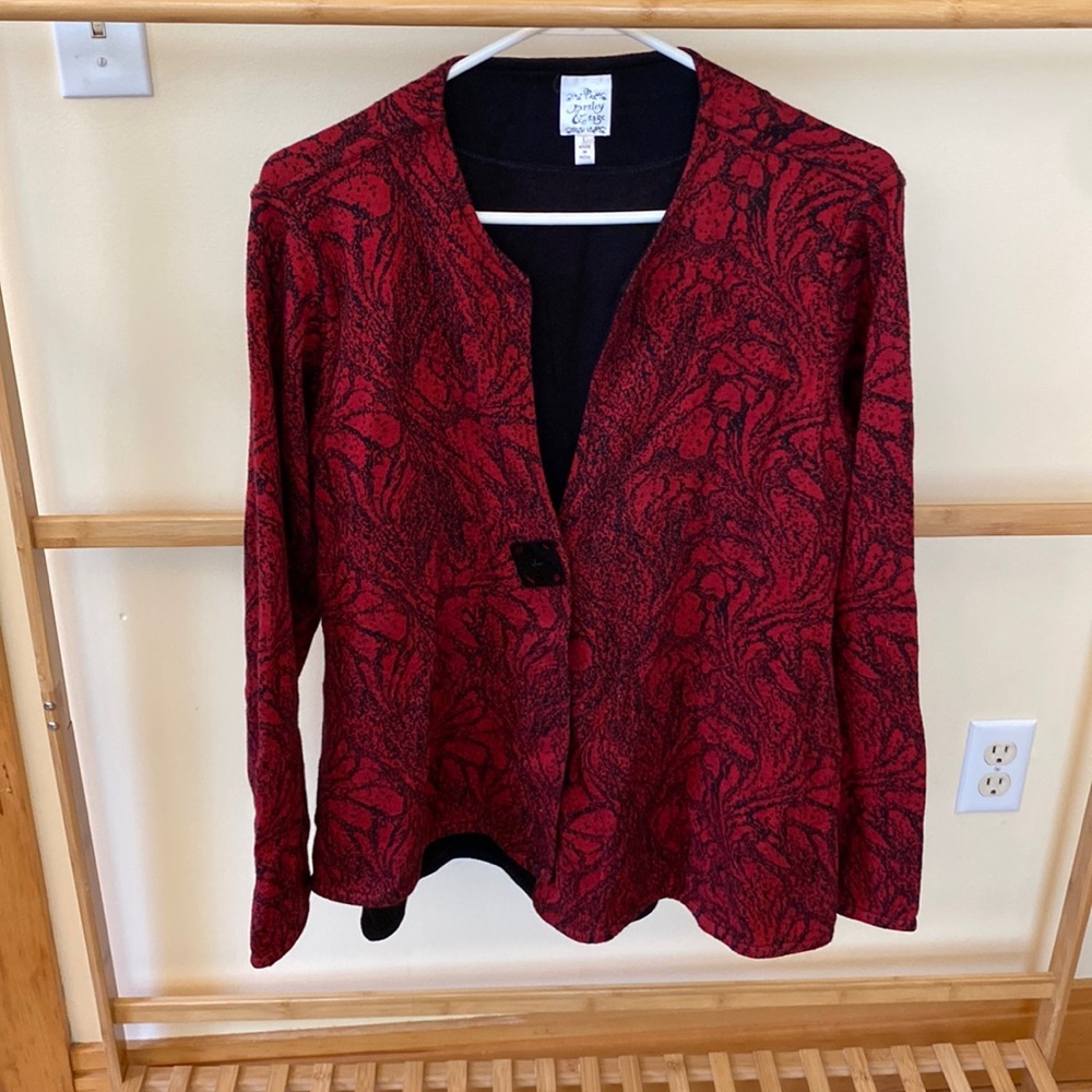 Parsley & Sage L red and black snap button boho jacket